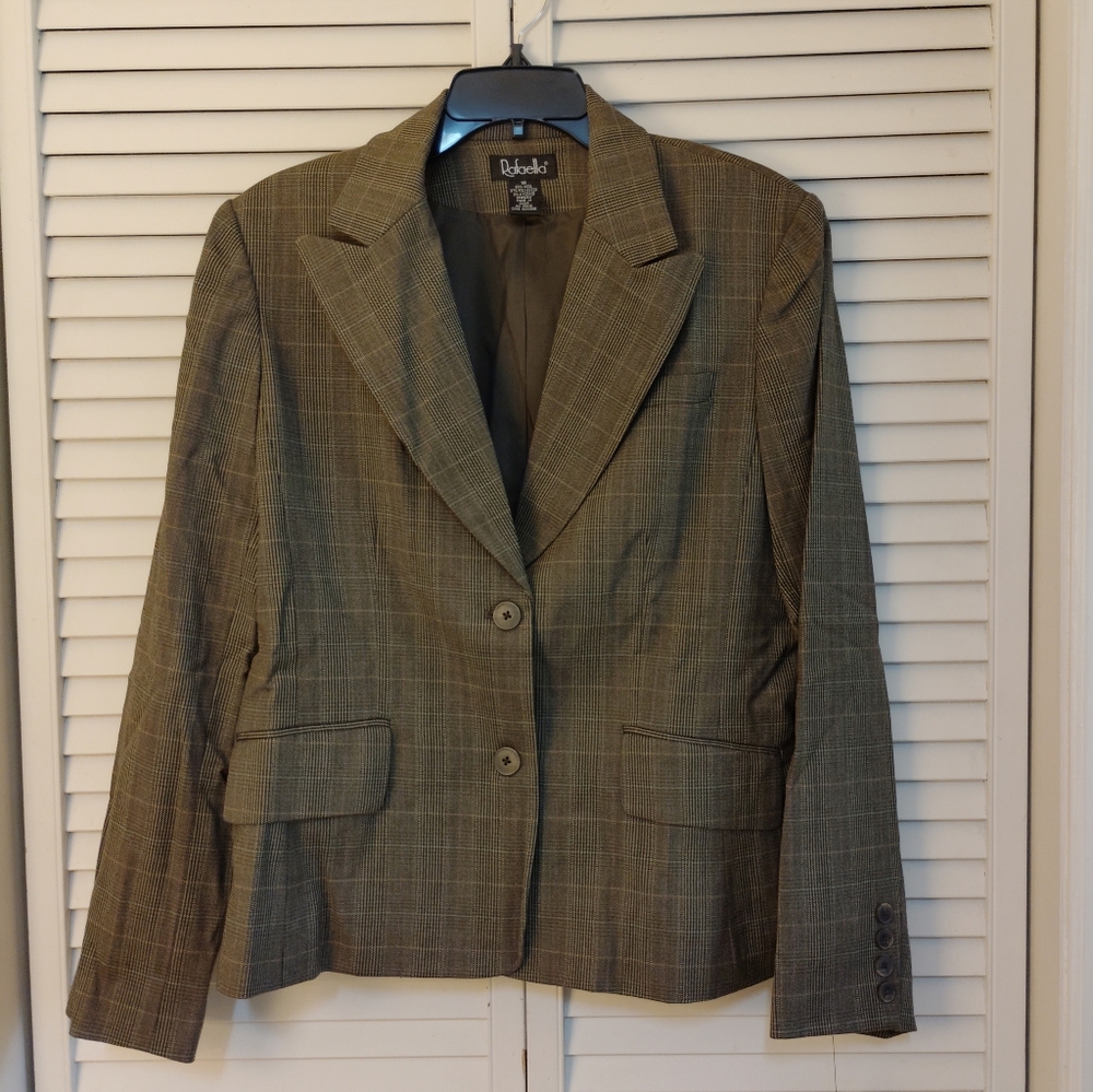 Rafaella Olive Plaid Notch-Lapel Blazer